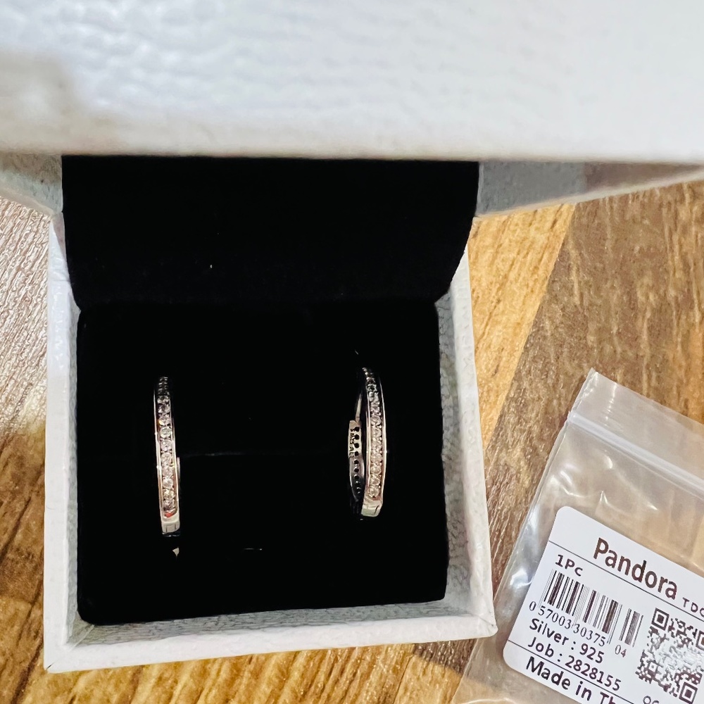 Sparkle And Pandora Logo Hoop Earrings